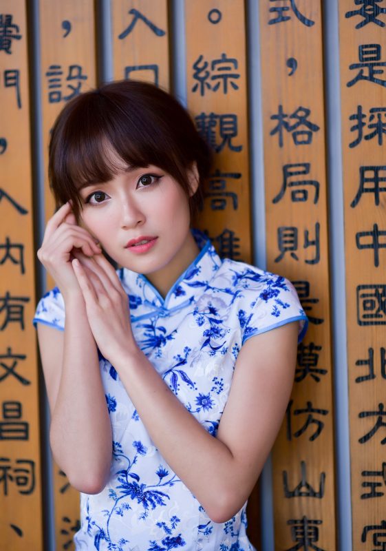 精选街拍摄影 No.112 繆婉瑜 藍花短旗袍美腿 [28P/88M]-无料摄影圈