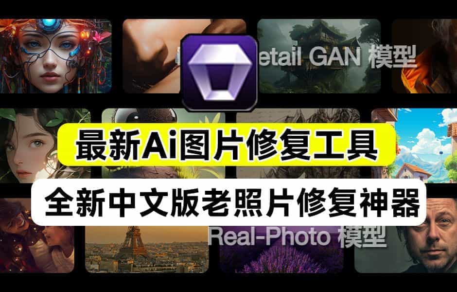 最新中文汉化版！Ai智能修图老照片处理神器，内置3款Ai模型，最高支持8K画质处理，完全免费 A054-无料摄影圈